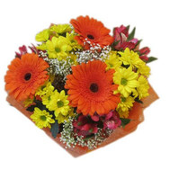 Bouquet of chrysanthemums, alstromeries and gerberas