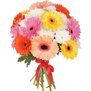 Bouquet of different color gerberas and chrysanthemums