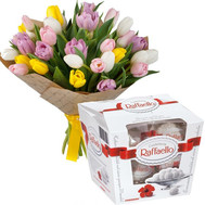 Bouquet of tulips and candies