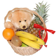 Gift basket of fruit and teddy bear