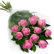 Cascading bouquet of 11 pink roses