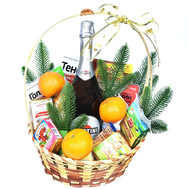 Basket for New Year with champagne