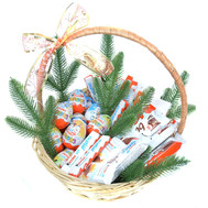 Basket for New Year with chocolate kinder