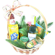 New Year's basket with wine