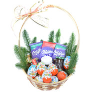 Basket with chocolate and kinder sweets