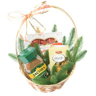 Basket with coffee and sweets for the New Year
