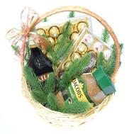 Christmas basket with coffee, liqueur and chocolate