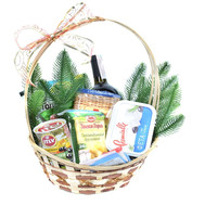 Christmas basket with wine and cheese 1