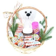 Christmas basket with sweets and Teddy Bear