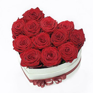 11 roses in a heart box
