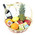 Gift basket with fruit, wine and cheese