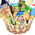 Gift basket with cheese, olives