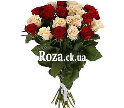 21 red and cream roses