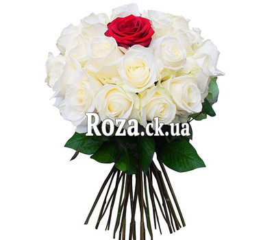 Bouquet of white roses and one red