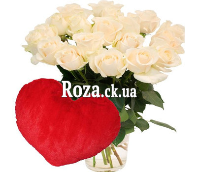 19 white roses and heart