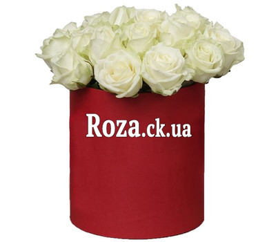 25 white roses in a hat box