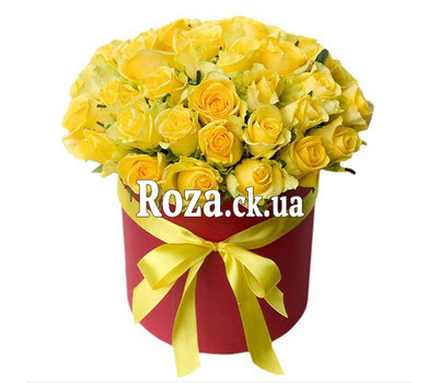 35 yellow roses in a box