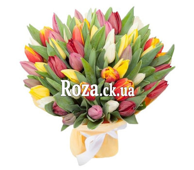 65 tulips in a bouquet