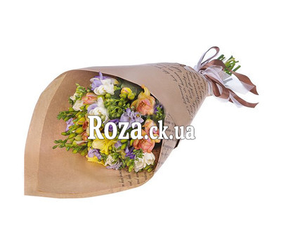 Bouquet of freesias in paper