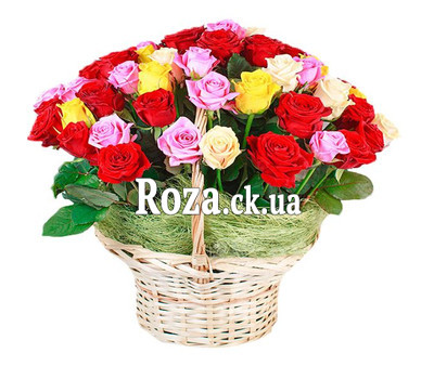 Basket with different color roses