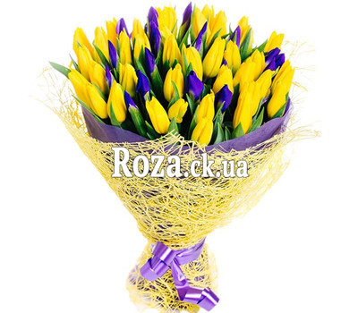 Popular bouquet of tulips and irises