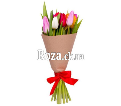 Multicolored tulips in paper