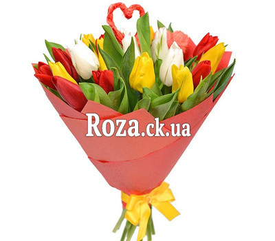 Tulips with decorative hearts