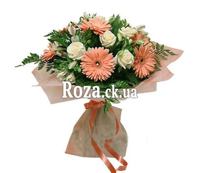 Bouquet of gerberas, alstromeries and roses