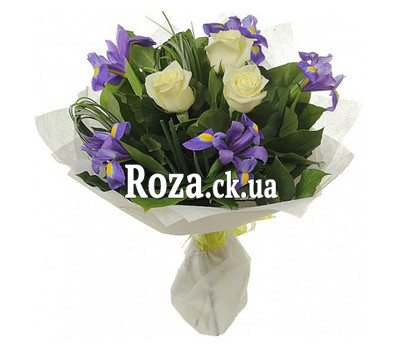 Bouquet of roses and irises