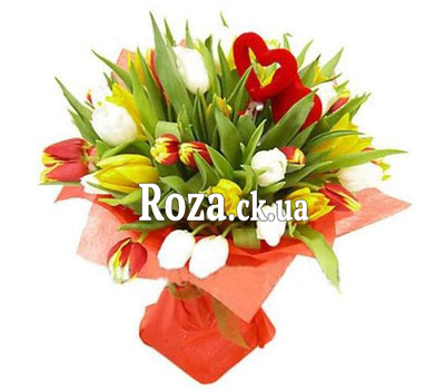 Bouquet of tulips with heart