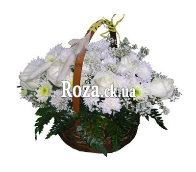 Basket of chrysanthemums and roses