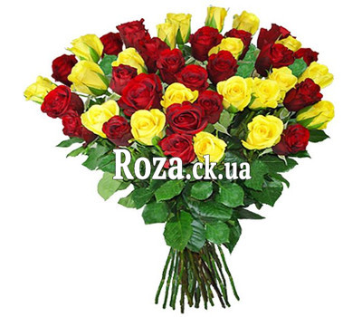 Bright bouquet of red and yellow roses