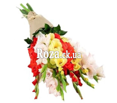 Gladiolus bouquet in kraft paper