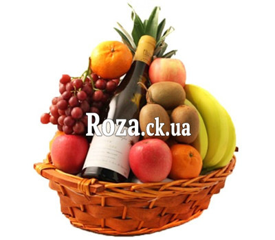 Кошик з фруктами і вином