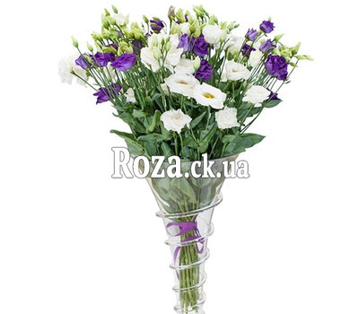 White and violet eustomams in a bouquet