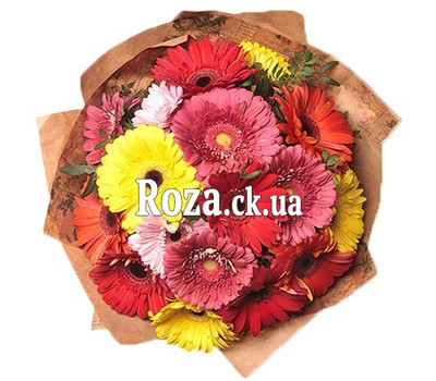 Bouquet of gerberas in kraft