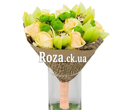 Fashion bouquet with orchids and green chrysanthemum