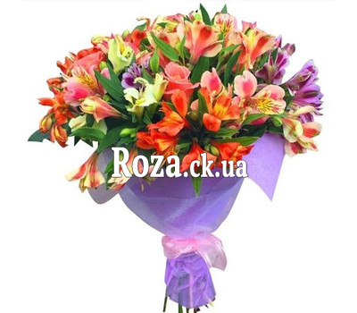 Multicolored bouquet of alstroemerias and roses