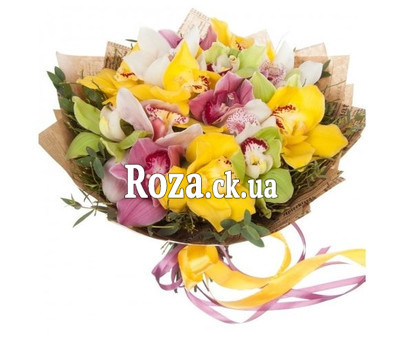 Multicolored bouquet of orchids