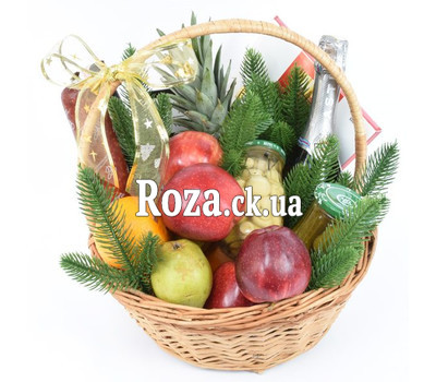 New Year's gift basket with champagne
