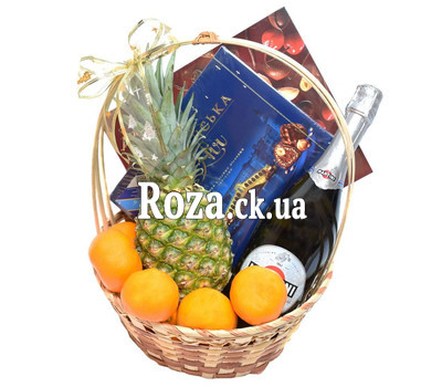 Basket of champagne and chocolates