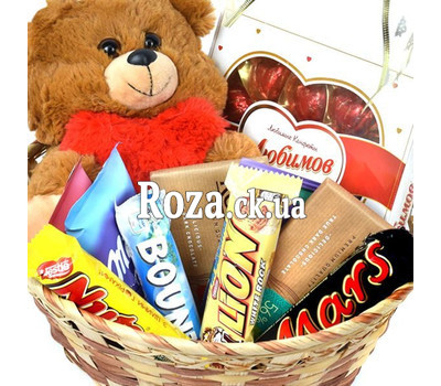 Gift Basket with candy and Teddy Bear