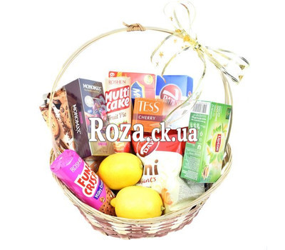 Gift basket with sweets and tea