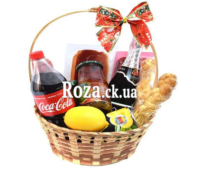 Festive basket of champagne products