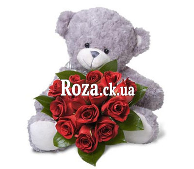 13 red roses and a bear