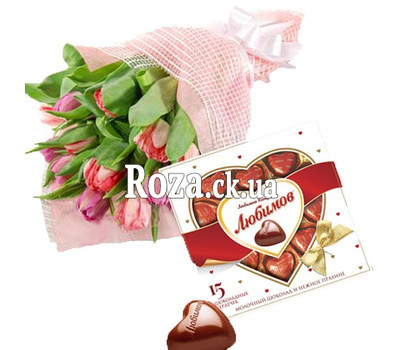 Bouquet of tulips and candies