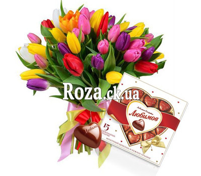 Bouquet of tulips and candies