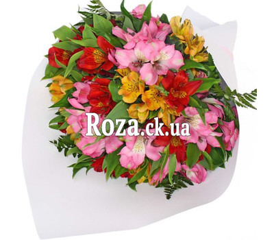 Bouquet of alstroemerias in paper