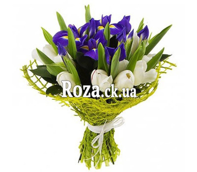 Bouquet of irises and tulips