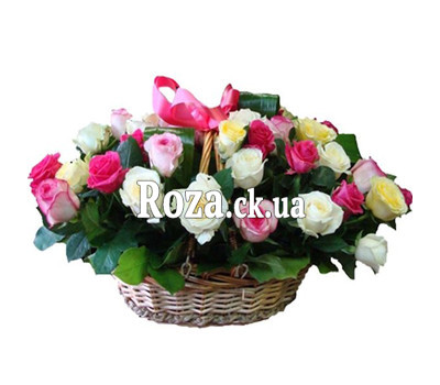 Basket with different color roses